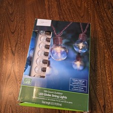 Mainstays 100 Count Outdoor LED Globe String Lights 32.5ft Warm White Brown Wire
