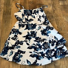 Floral Blue and White Tiered Dress