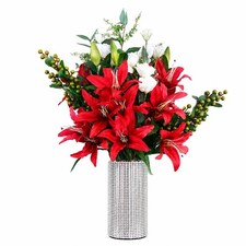 Artificial Flower Arrangement Vase Silver 80cm (3ft) Realistic Premium Home Gift