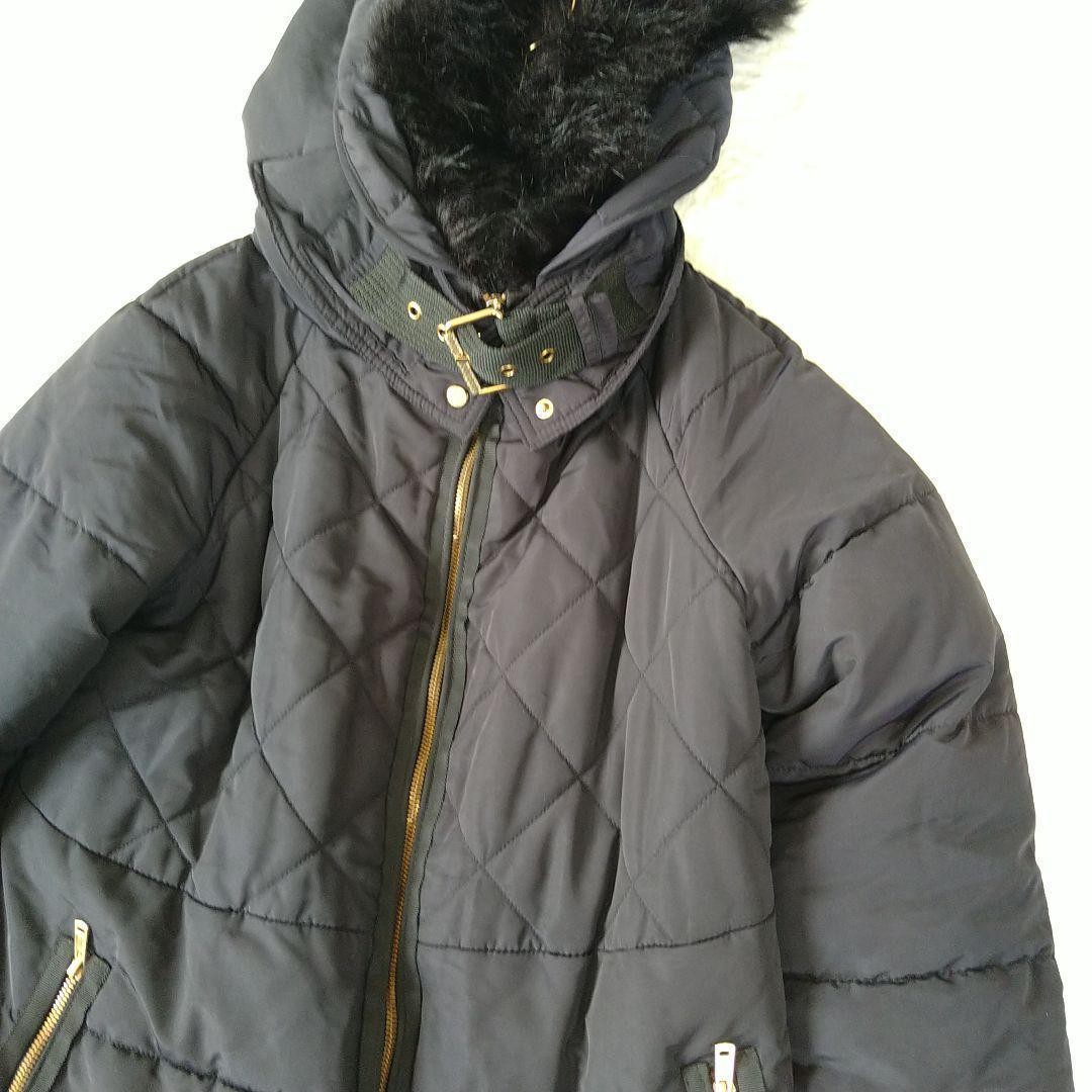 ZARA BASIC Fur Hooded Down Jacket M Quilting Black - image 8