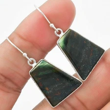Natural Blood Stone - India 925 Sterling Silver Earrings Jewelry E-1001