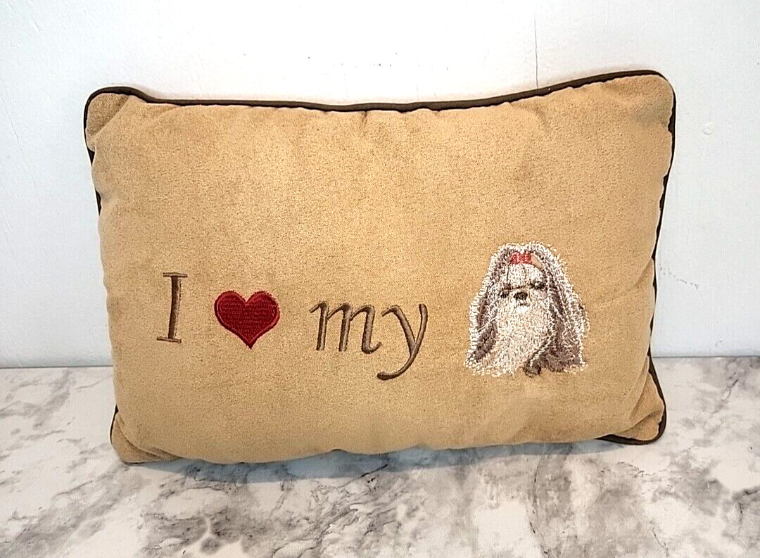Pet Lovers Owners I LOVE MY SHIH TZU Dog PILLOW 10.5" X 7" TAN AND DARK BROWN