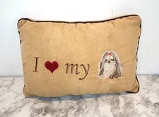 Pet Lovers Owners I LOVE MY SHIH TZU Dog PILLOW 10.5" X 7" TAN AND DARK BROWN