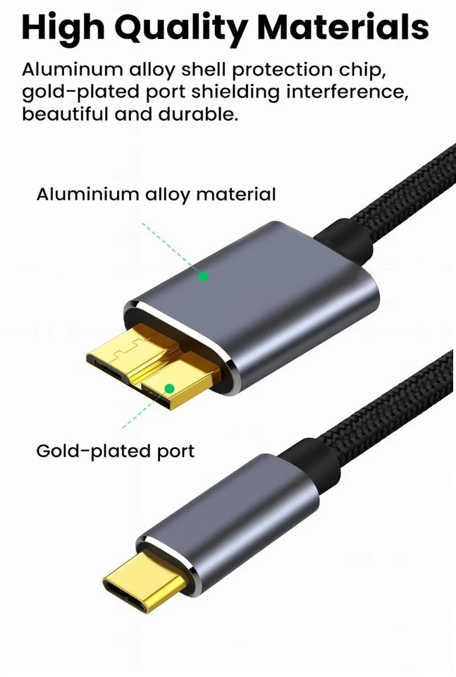 USB Type C Hard Drive Braided Cable Thunderbolt 5Gbps for Portable Hard Drive - Image 4 of 4