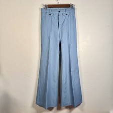 VINTAGE 70s WOMENS BELL BOTTOM High Rise Blue Flare Pants 27  Waist Retro Disco