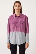 Isabel Marant Etoile Pitti Denim Shirt M Purple Pink Blue Western Pearl Snap