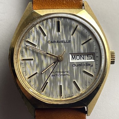 Caravelle Set-O-Matic Watch German Automatic GP Day Date Mens 1970's