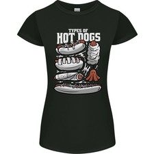 Tipos de Hot Dogs Comida Rápida Divertida Mujer Camiseta Corte Pequeño