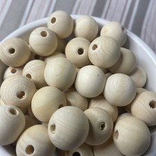 3/4" Dia 5/32" hole Unfinished Wood Round Beads 50pc Lot Dolls Crafts Jewelry