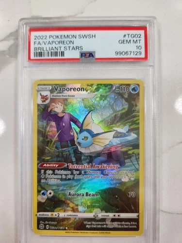 2022 Pokemon SWSH Brilliant Stars Trainer Gallery Vaporeon TG02/TG30 PSA 10