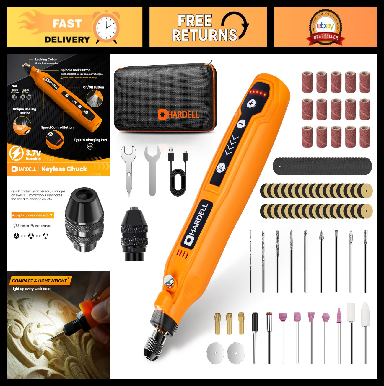 Mini Cordless Rotary Tool Kit, 5-Speed USB Rechargeable, 71 