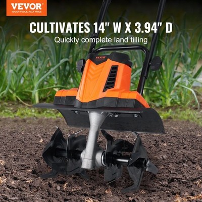 14-Inch 10 Amp Electric Tiller & Cultivator - Corded, 9" Tilling Depth, Red/Black, Lightweight With Wheels