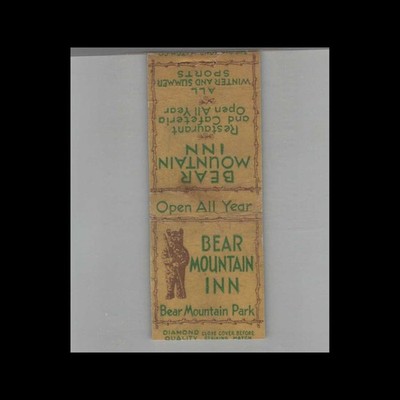 Matchbook Cover Bear Bear Mountain Inn Bear Mountain Park No Striker