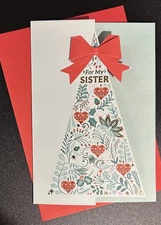**MERRY CHRISTMAS SISTER GREETING CARD **  MY SISTER-MY FRIEND/3PAGES/BOW/UNIQUE