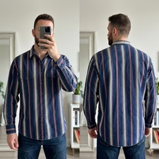 Wrangler Mens 17-35 Button Down Shirt Blue Red Striped Western X-Long Tails