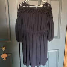 LOFT women’s Dress Size Medium Navy Lined Skirt Lace Embellishment Navy Blue 