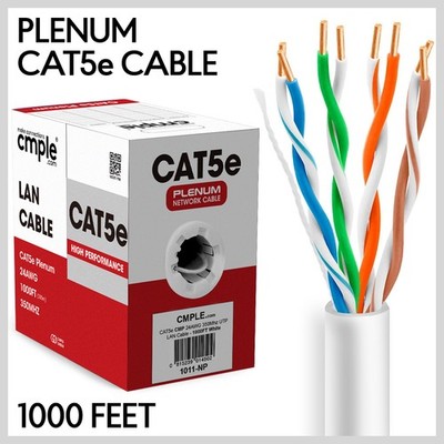 Cat5e Plenum Cable 1000FT Cat5e CMP Ethernet Cord CCA 8 Wire LAN Network White