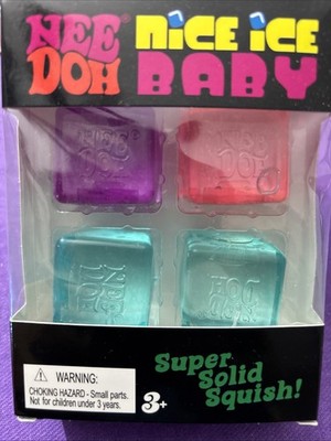 Nee Doh Nice Ice Baby Super Solid Squish Squeeze Toy Cubes 4 Pack Assorted