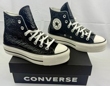 Converse CTAS Lift High Black Crinkled Leather Platform A13384C WMNS 6.5 NIB