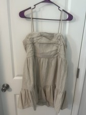 PrettyLittleThing Plus Linen Ruched Bust Detail Tiered Hem Mini Dress Stone 18