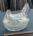 Vintage Brockwitz HEN ON A NEST Chicken Clear Depression Glass Lidded Dish