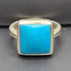 VTG Peyote Bird Designs Sterling Silver Square Turquoise Ring 4.5 Southwestern