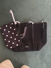 Victoria's Secret Mesh Tote and Pouch Beach Set 2 Piece Set Black NWT