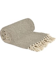 Emma Barclay Herringbone - Cotton Patterned Throw Blanket in Natural 127x152cm