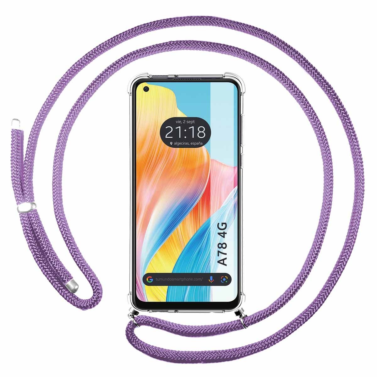 Custodia Trasparente Appesa Per Oppo A78 4G Con Corda Viola