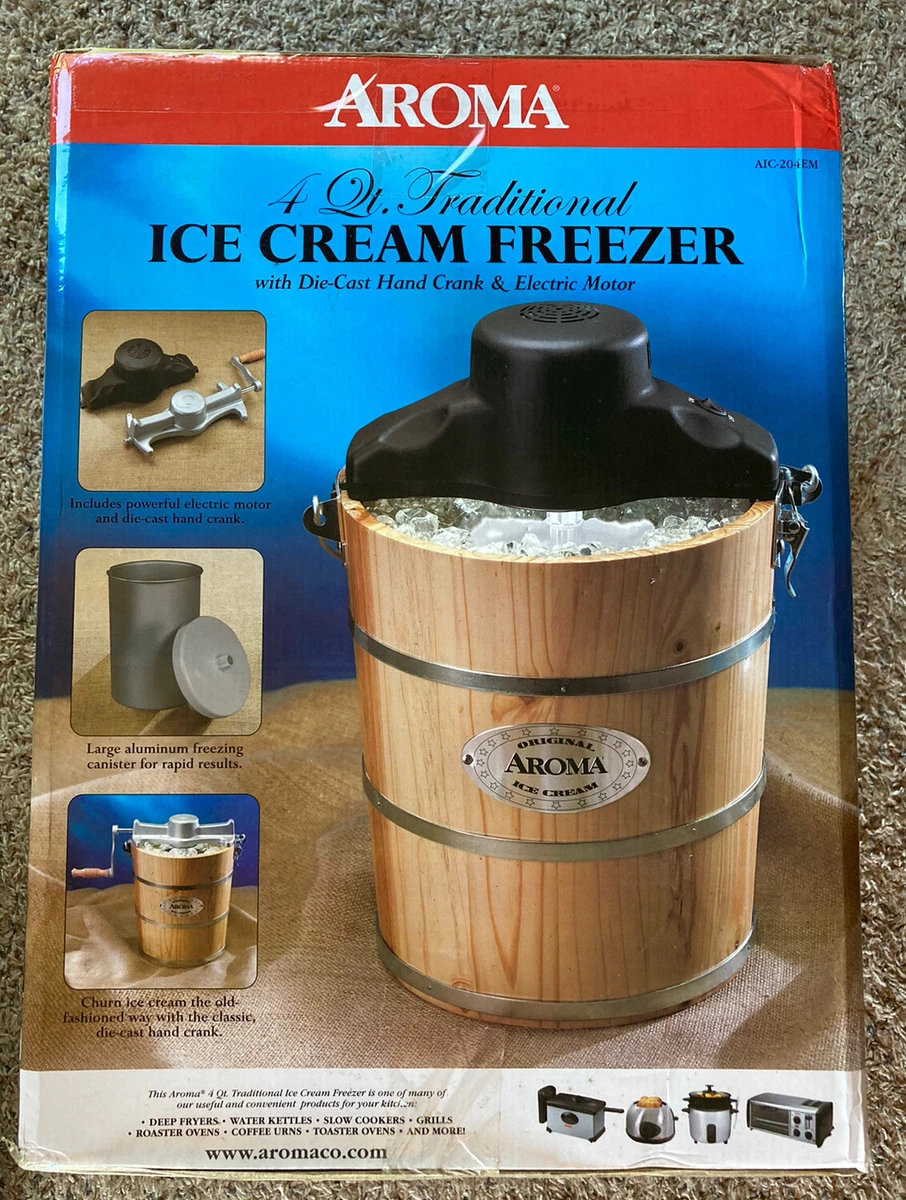 NEW Aroma Ice Cream Freezer Traditional Ice Cream Maker Hand Crank