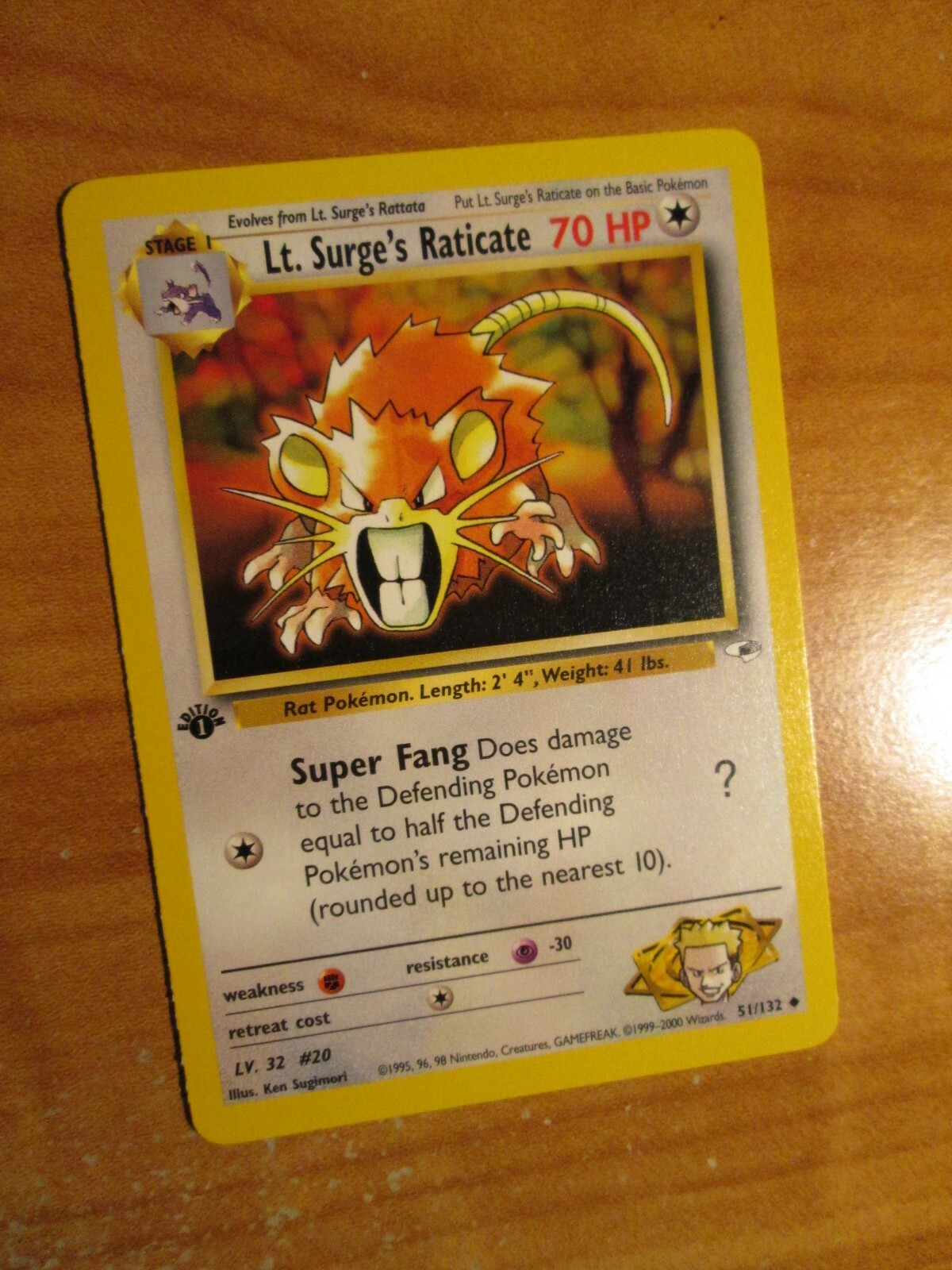 PL(1st edition) Pokemon LT SURGE'S RATICATE Card GYM HEROES Set 51/132 ed  PLAYED | eBay
