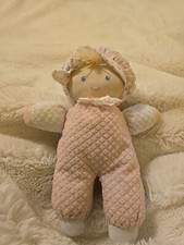 Eden Pink White Girl Doll Terry Waffle Blonde Yarn Hair Baby Plush 10" Bonnet