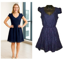 NWT Navy Lace Whimsical Fit Flare Cocktail Party Tea Dress Heart Soul Size XS