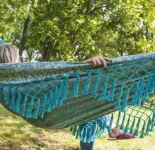 Jacquard Tree Hammock, Open size: 81" L x 59" W x 0.1" H - Gray and Blue - 🆕