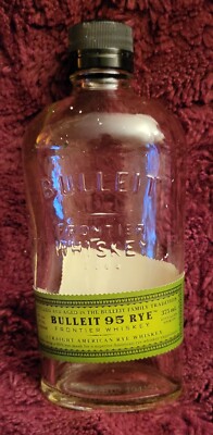 1 EMPTY BULLEIT 95 RYE FRONTIER WHISKEY BOTTLE W/CAP 375 ml WHISKEY GREEN LABEL