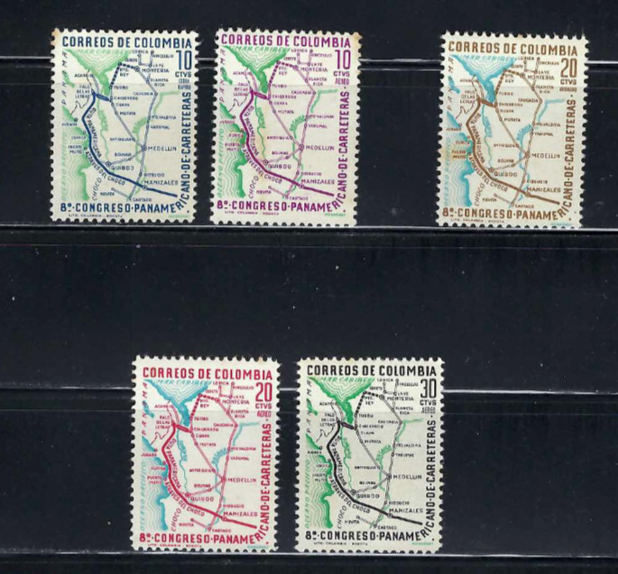 '' PAN-AMERICAN HIGHWAY THOUGH  SC726-, C390-C393  {5}   COLOMBIA   1961