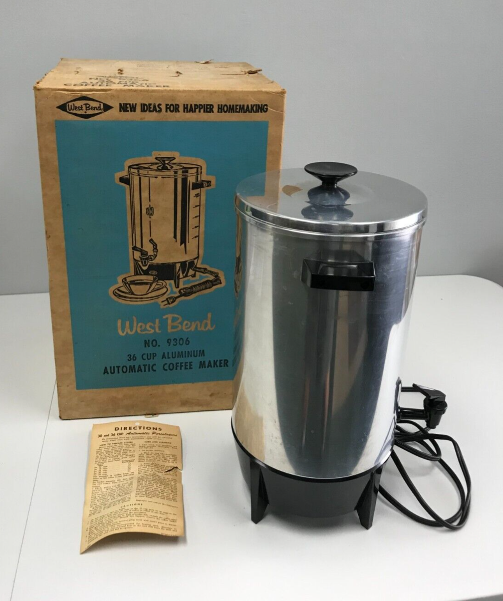 Coffee Maker West Bend 9306 Aluminum 36 Cup Automatic Vintage in