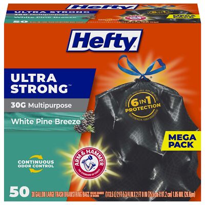 Hefty Ultra Strong 30 Gallon Trash Bags 50 Count With Odor Control Scented