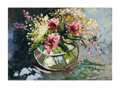 Blumenstrauß wilder Blumen Original Ölgemälde Impasto Kunstwerk 8 x 12 cm