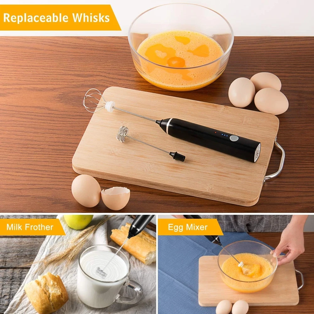 Milk Frother Handheld,  USB Rechargeable Electric Foam Maker for Coffee, 3 Speed