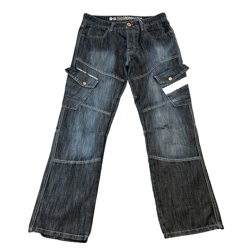 Pantalones de mezclilla Crosshatch Streetwear doble rodilla cargo 34 32 refuerzo holgado suelto patinador