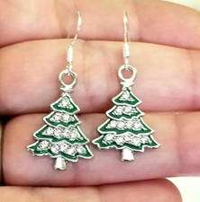 Sterling Silver Crystal Christmas Tree Earrings Christmas Jewelry Holiday Gifts
