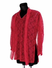 NRD koronkowa bluzka tunika handmade bluzka długi rękaw czerwona rozm. 44