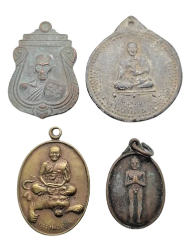 4pcs Thai Amulet Buddha COIN Sacred OLD Rare ANTIQUE Collectible MAGIC Thailand - Picture 1 of 10