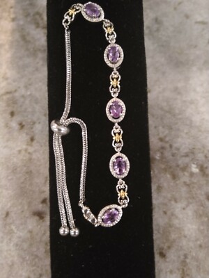 KARIS 2.0 Cts Amethyst Bolo Bracelet in Yellow Rhodium,PlatBond/Stainless Stee