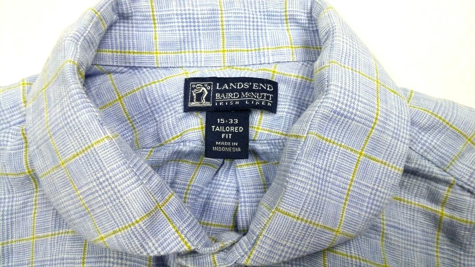 LANDS' END BAIRD MCNUTT Men's Shirt Sz 15 33 Blue Irish Linen Dress Casual - Image 3 of 4