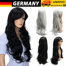 70cm Cosplay Perücke Langhaarperück Lang Gelockt Glatt Haar Wigs Damenperücke DE