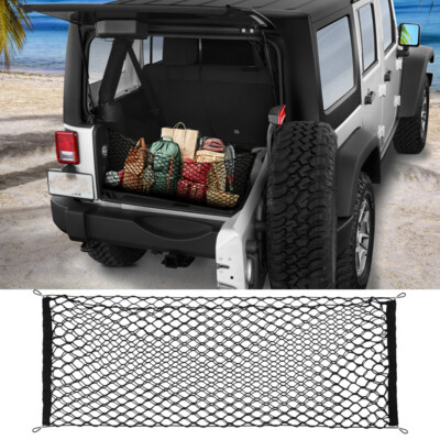 For Jeep Wrangler JK JL Rear Truck Bed Cargo Net Envelope Organizer & Carabiner