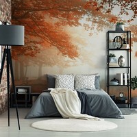 Orange Tapete Wandkunst 384X259Cm Premium Schlafzimmer Schlafen Wald Kunst BäUme