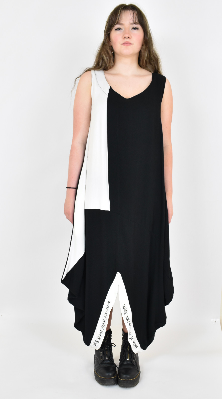 CRAZY H4 white /black asymmetric tulip dress size L/XL